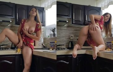 Onlyfans lorenanerdygirl สาวฝรั่งตัวอวบชุดแดงโชว์หีในครัว